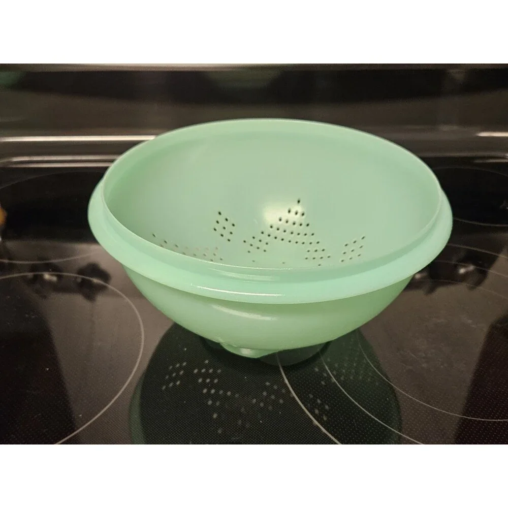 Vintage Tupperware Jadeite Green 9'' Pasta Strainer Colander W Lid #339 & #516